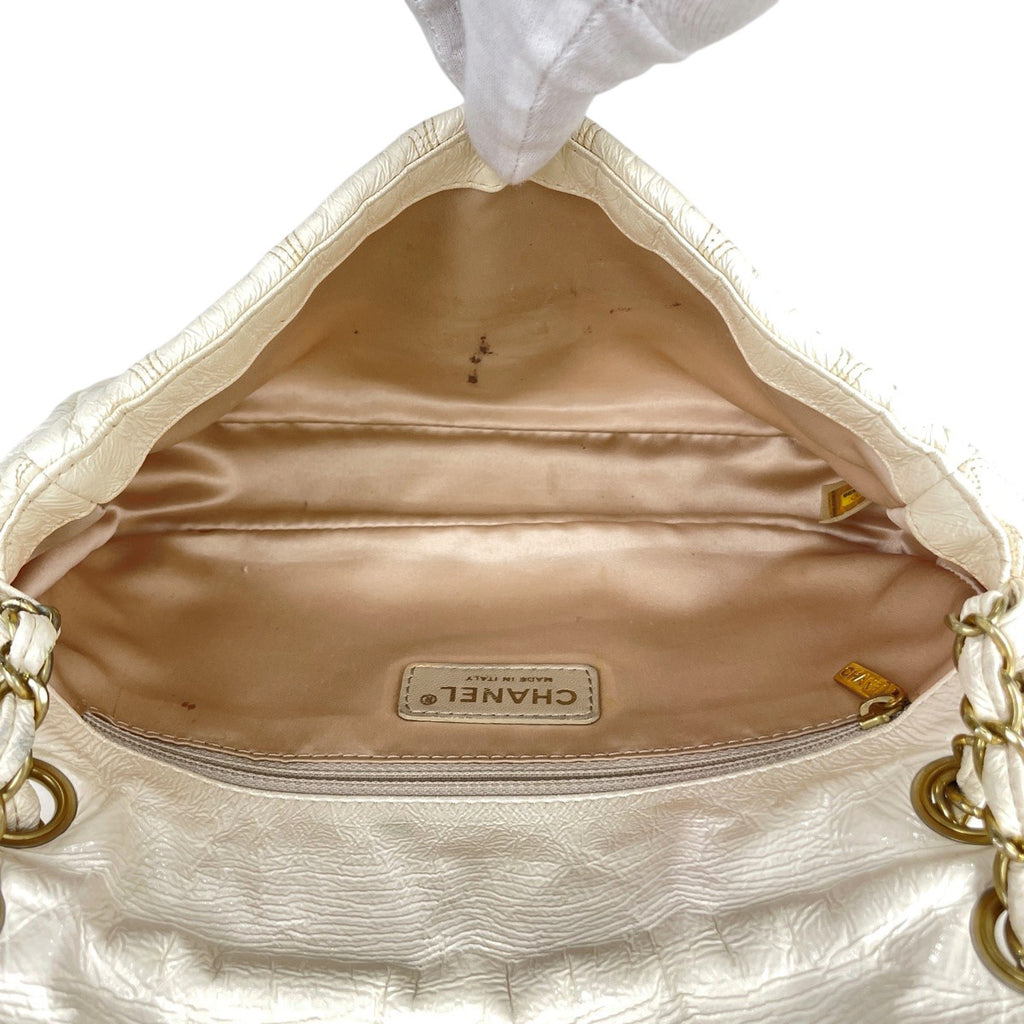 シャネル ココマーク チェーン ショルダーバッグ Wチェーン  ショルダーバッグ レザー ホワイト レディース 【中古】 brbag