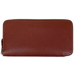 エルメス アザップ ロング シルクイン ラウンドファスナー スカーフ 長財布 レザー オレンジ □O レディース 【中古】brbag