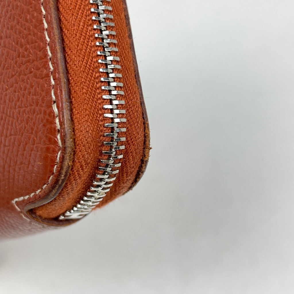 エルメス アザップ ロング シルクイン ラウンドファスナー スカーフ 長財布 レザー オレンジ □O レディース 【中古】brbag