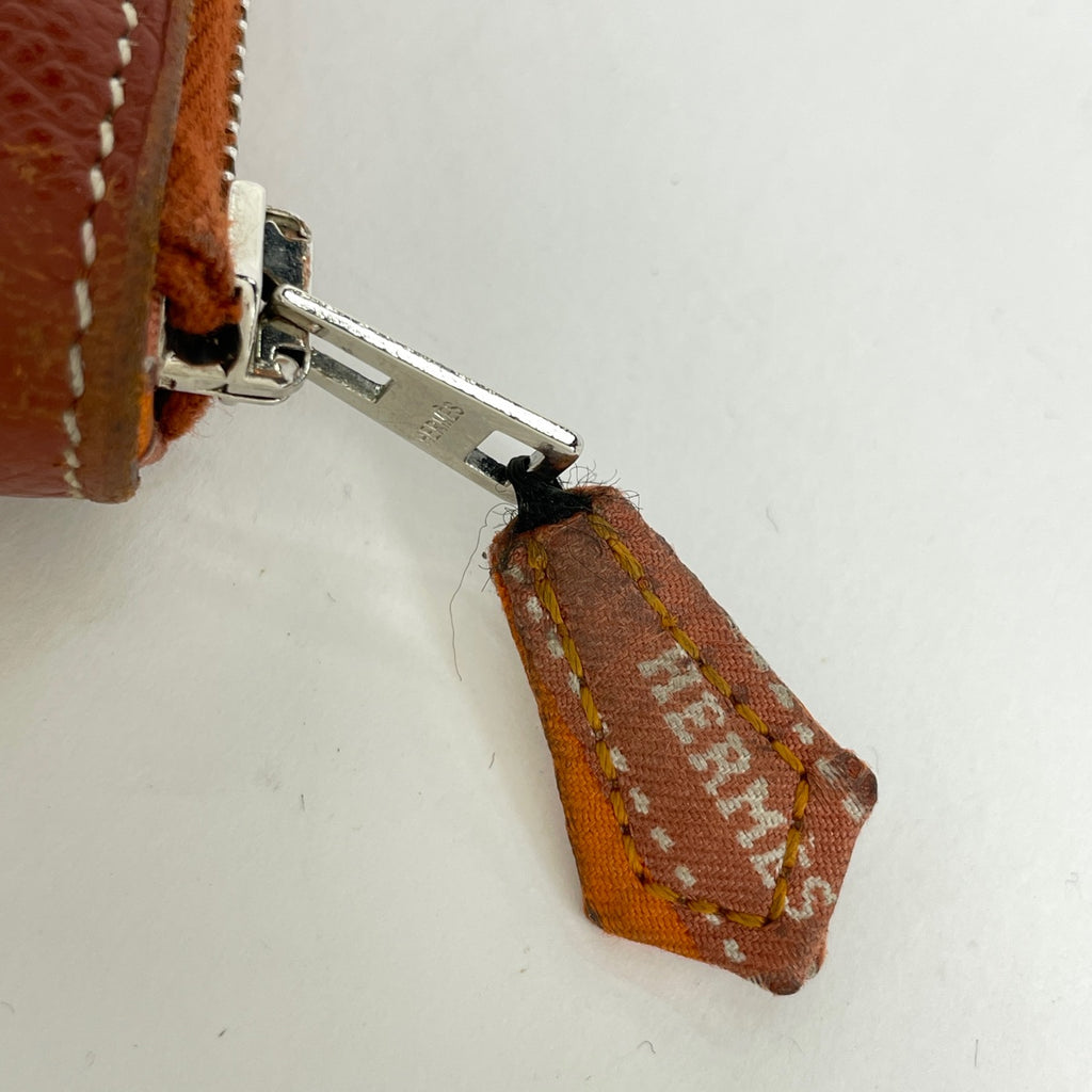 エルメス アザップ ロング シルクイン ラウンドファスナー スカーフ 長財布 レザー オレンジ □O レディース 【中古】brbag