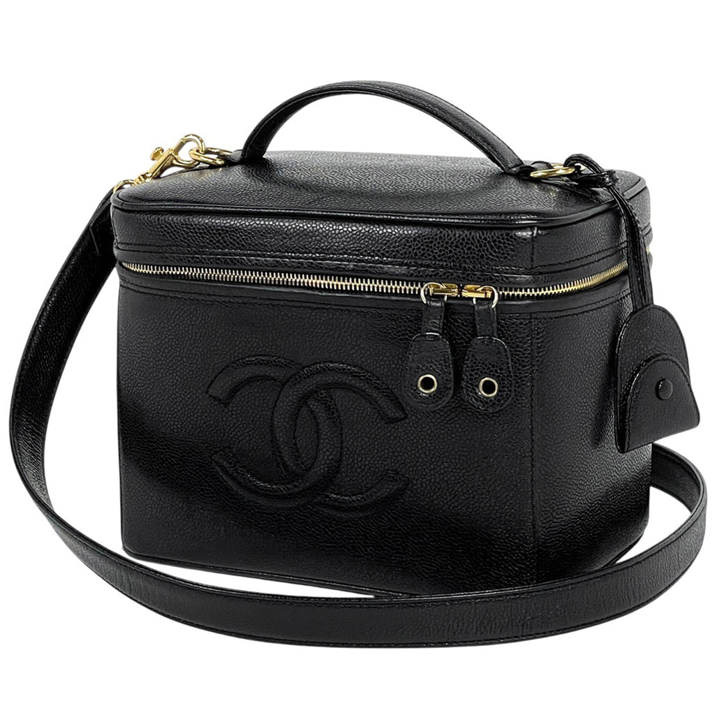 シャネル ココマーク バニティバッグ 2WAY ショルダーバッグ メイク コスメ 化粧ポーチ キャビアスキン ブラック レディース 【中古】brbag