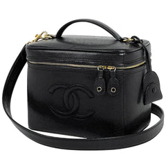 シャネル ココマーク バニティバッグ 2WAY ショルダーバッグ メイク コスメ 化粧ポーチ キャビアスキン ブラック レディース 【中古】brbag