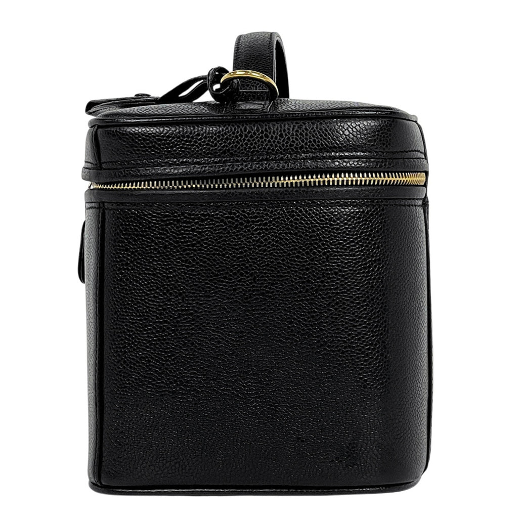 シャネル ココマーク バニティバッグ 2WAY ショルダーバッグ メイク コスメ 化粧ポーチ キャビアスキン ブラック レディース 【中古】brbag