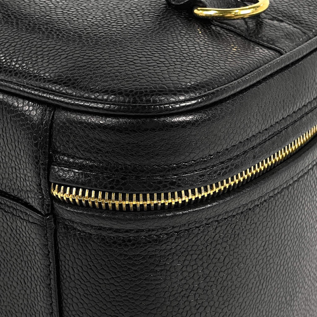 シャネル ココマーク バニティバッグ 2WAY ショルダーバッグ メイク コスメ 化粧ポーチ キャビアスキン ブラック レディース 【中古】brbag