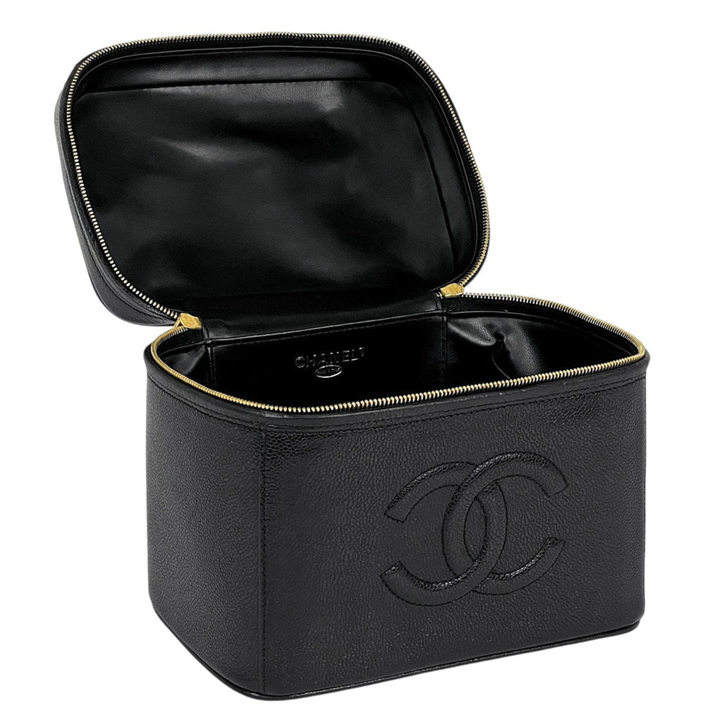 シャネル ココマーク バニティバッグ 2WAY ショルダーバッグ メイク コスメ 化粧ポーチ キャビアスキン ブラック レディース 【中古】brbag