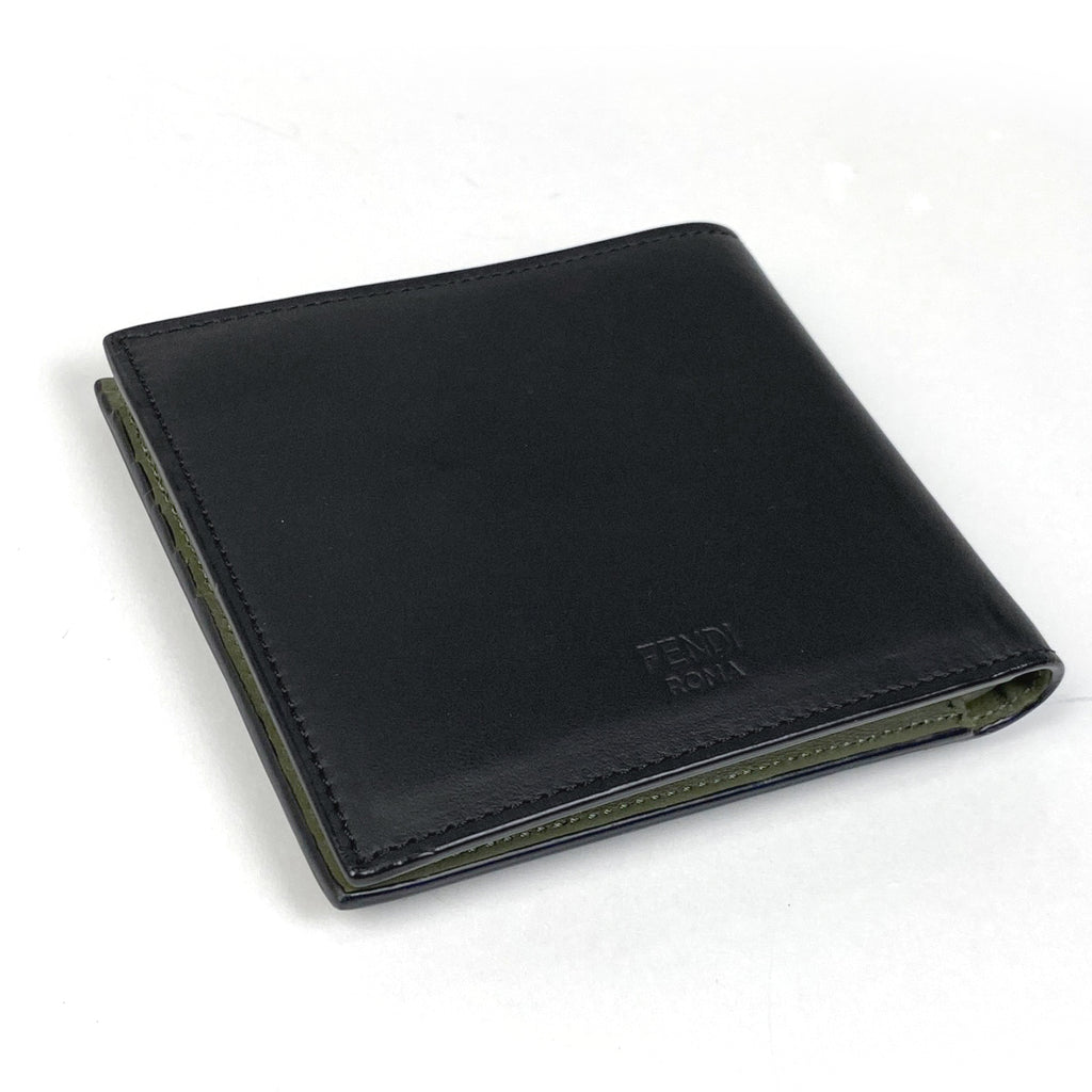 フェンディ ロボットフェイス 二つ折り 財布 レザー ブラック 7M0169 メンズ 【中古】brbag