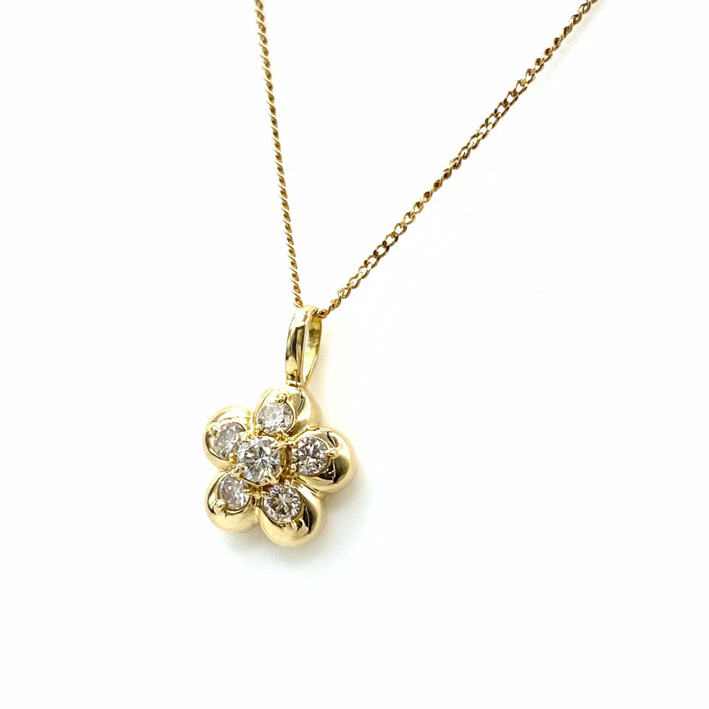 フラワーモチーフ デザインネックレス YG イエローゴールド ペンダント メレダイヤ ネックレス K18 ダイヤモンド レディース 【中古】nbjwl
