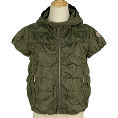 モンクレール ジップアップ ナイロン ベスト 半袖 ギャザー ジュニア トップス ベスト ナイロン グリーン レディース 【中古】