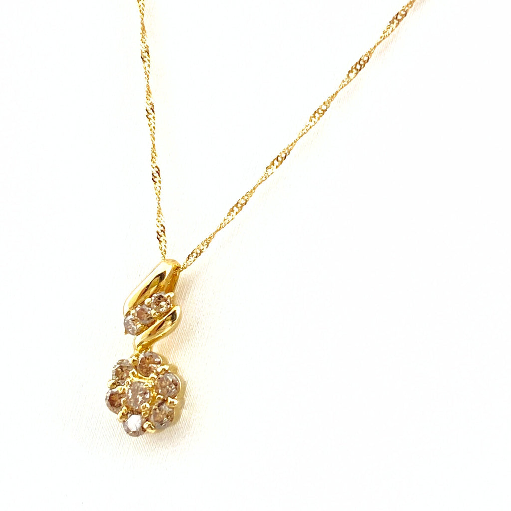 メレダイヤ デザインネックレス YG イエローゴールド ペンダント ネックレス K18 ダイヤモンド レディース 【中古】nbjwl
