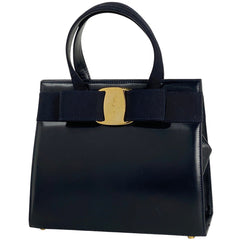 サルヴァトーレフェラガモ ヴァラリボン ハンドバッグ 手提げ ハンドバッグ レザー ネイビー レディース 【中古】 brbag