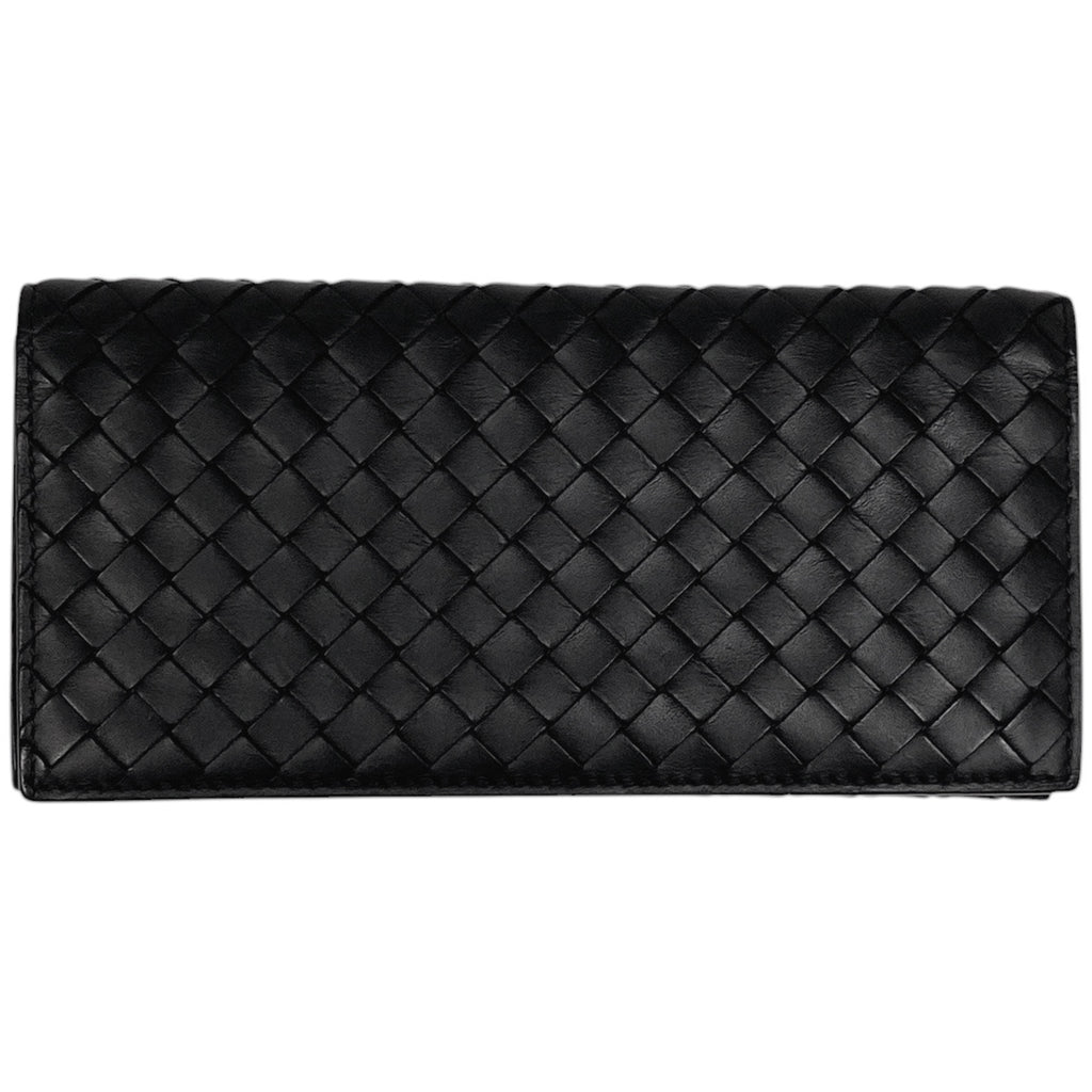 ボッテガヴェネタ イントレチャート 二つ折り 長財布 ナッパ 長財布 レザー ブラック レディース 【中古】brbag