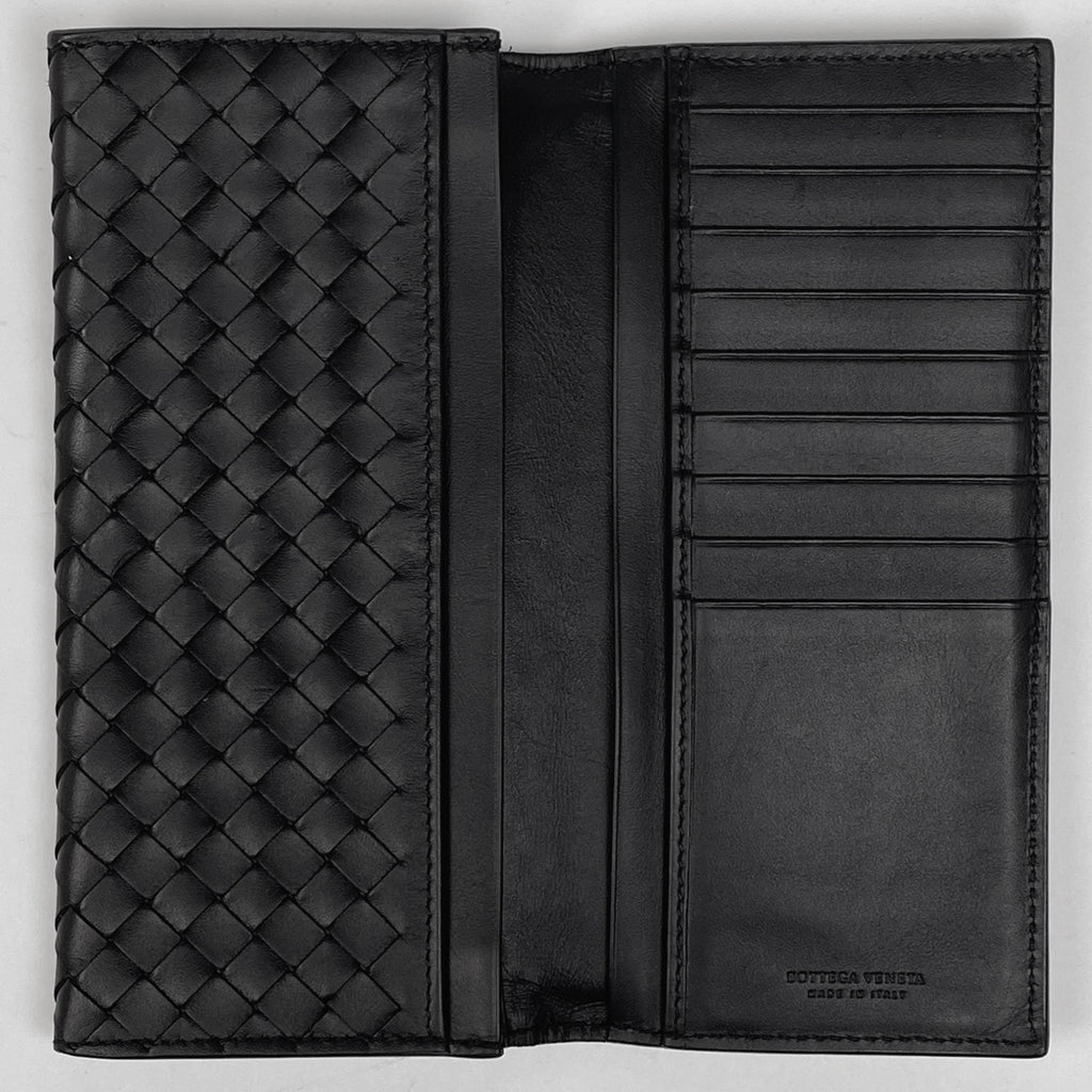 ボッテガヴェネタ イントレチャート 二つ折り 長財布 ナッパ 長財布 レザー ブラック レディース 【中古】brbag