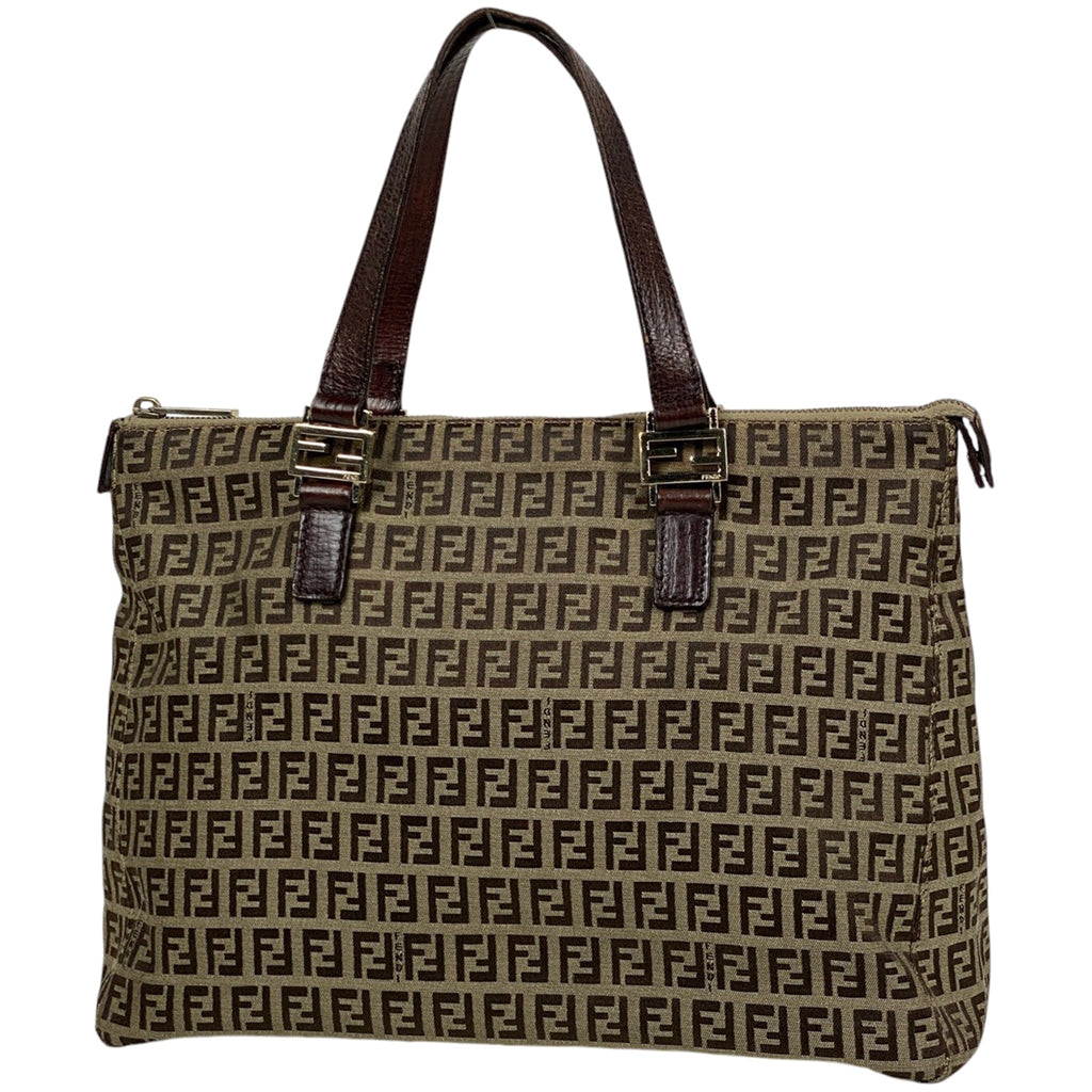 フェンディ ズッキーノ柄 ハンドバッグ 手提げ ハンドバッグ キャンバス ブラウン 8BH138 レディース 【中古】 brbag