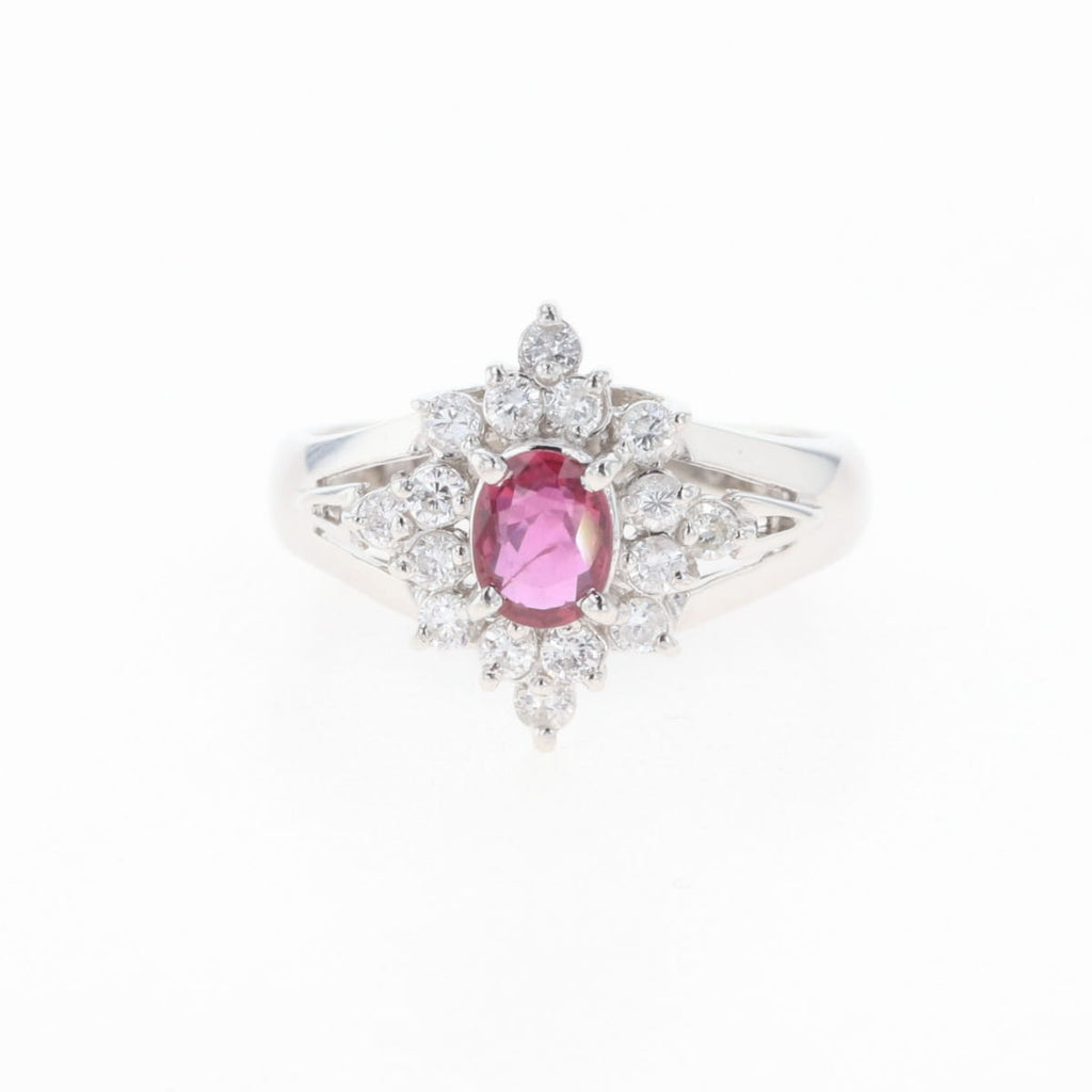 ルビー デザインリング プラチナ 指輪 メレダイヤ リング 7号 Pt900 ルビー ダイヤモンド レディース 【中古】nbjwl