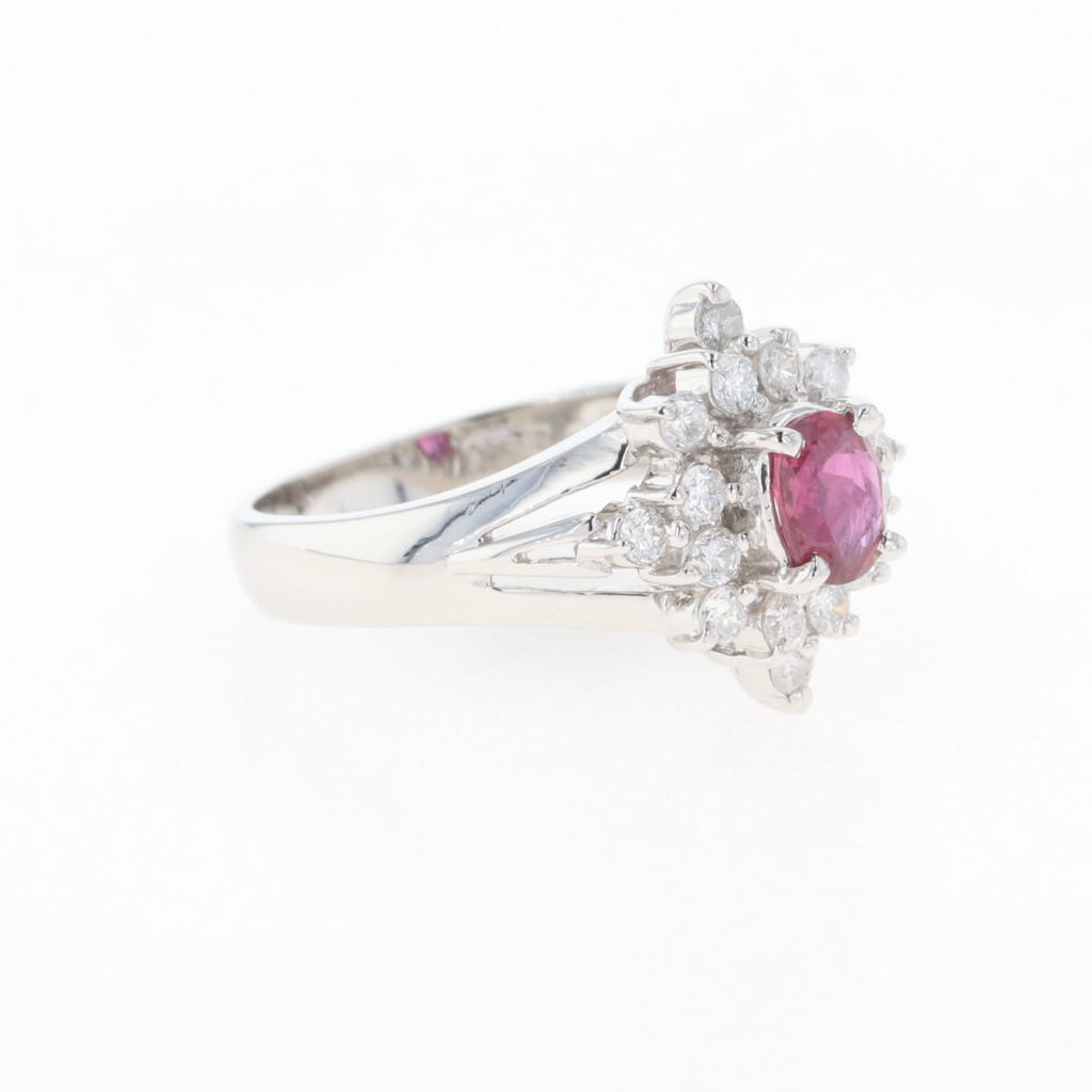 ルビー デザインリング プラチナ 指輪 メレダイヤ リング 7号 Pt900 ルビー ダイヤモンド レディース 【中古】nbjwl