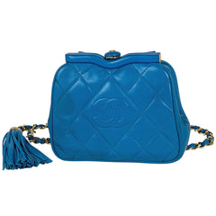 シャネル ココマーク フリンジ チェーン ウエストバッグ マトラッセ がま口 ウエストポーチ ボディバッグ レザー ブルー レディース 【中古】 brbag