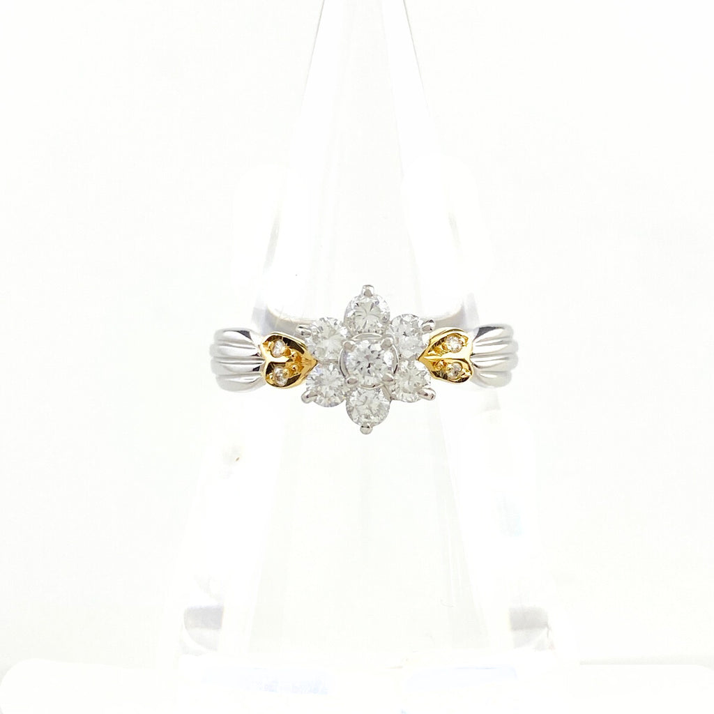 メレダイヤ デザインリング プラチナ YG イエローゴールド 指輪 リング 12号 Pt900 K18 ダイヤモンド レディース 【中古】nbjwl