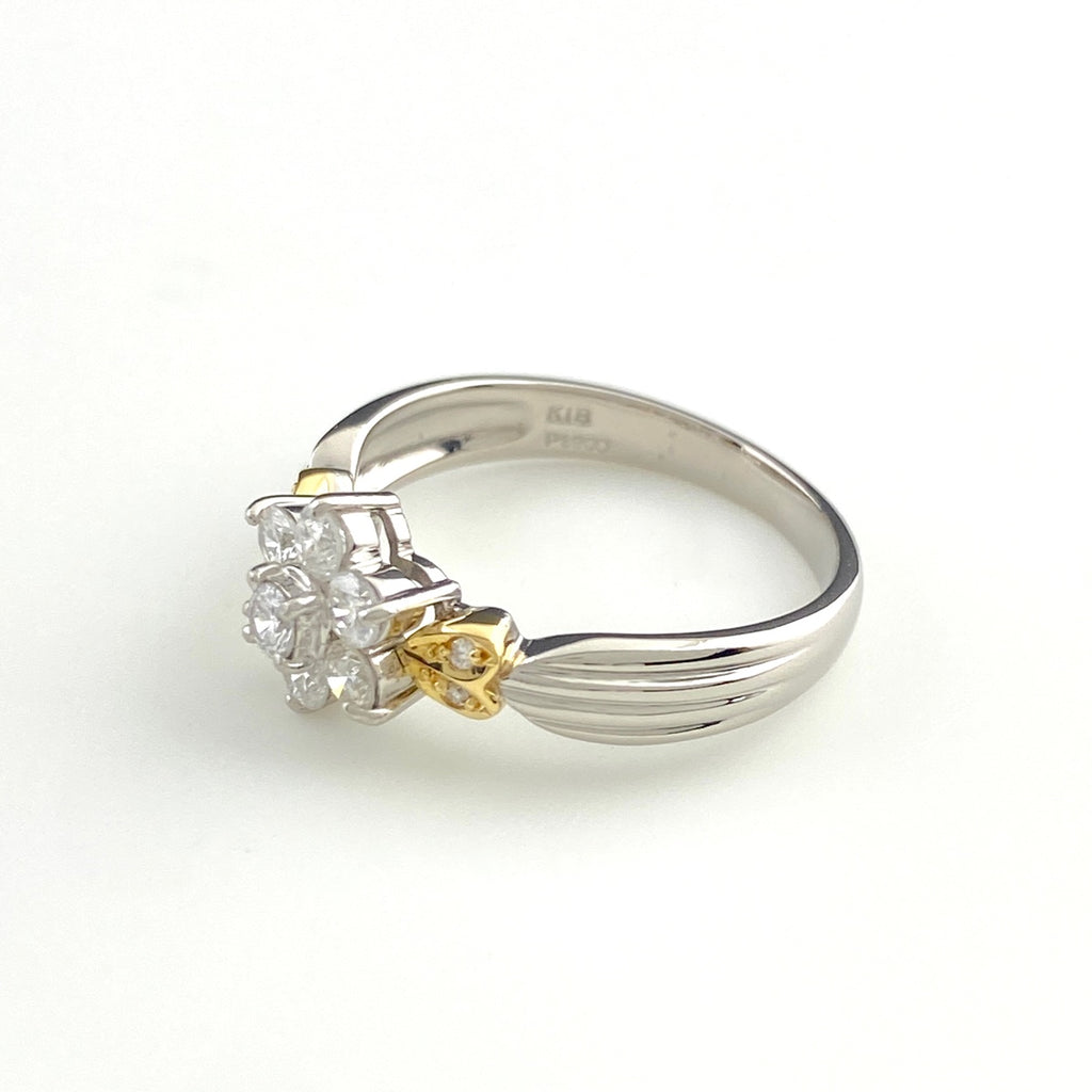 メレダイヤ デザインリング プラチナ YG イエローゴールド 指輪 リング 12号 Pt900 K18 ダイヤモンド レディース 【中古】nbjwl