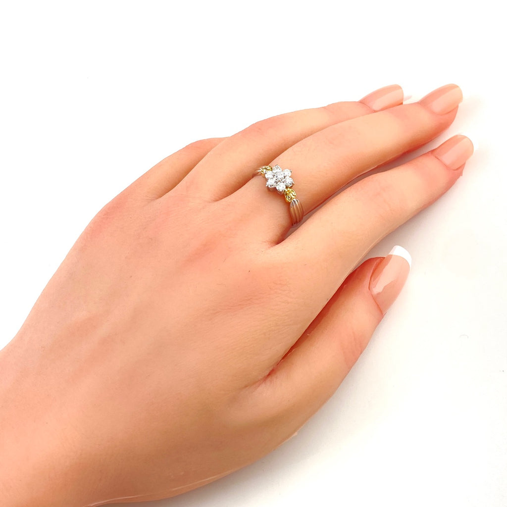 メレダイヤ デザインリング プラチナ YG イエローゴールド 指輪 リング 12号 Pt900 K18 ダイヤモンド レディース 【中古】nbjwl