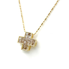 クロスモチーフ デザインネックレス YG イエローゴールド ペンダント メレダイヤ ネックレス K18 ダイヤモンド レディース 【中古】nbjwl