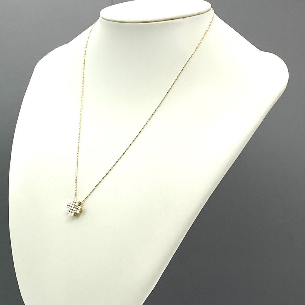 クロスモチーフ デザインネックレス YG イエローゴールド ペンダント メレダイヤ ネックレス K18 ダイヤモンド レディース 【中古】nbjwl