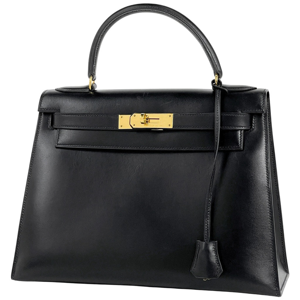 エルメス ケリー 28 外縫い ハンドバッグ ボックスカーフ ブラック 〇H レディース 【中古】brbag