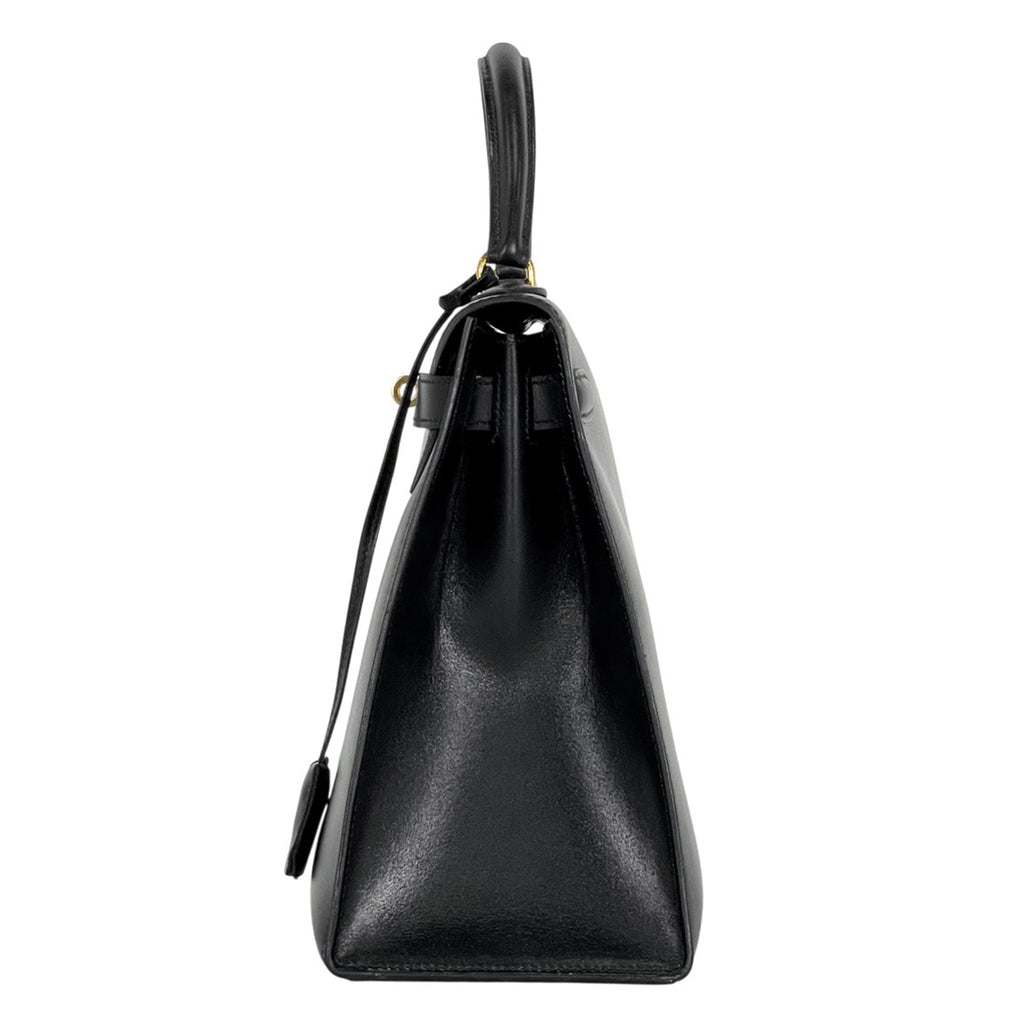エルメス ケリー 28 外縫い ハンドバッグ ボックスカーフ ブラック 〇H レディース 【中古】brbag
