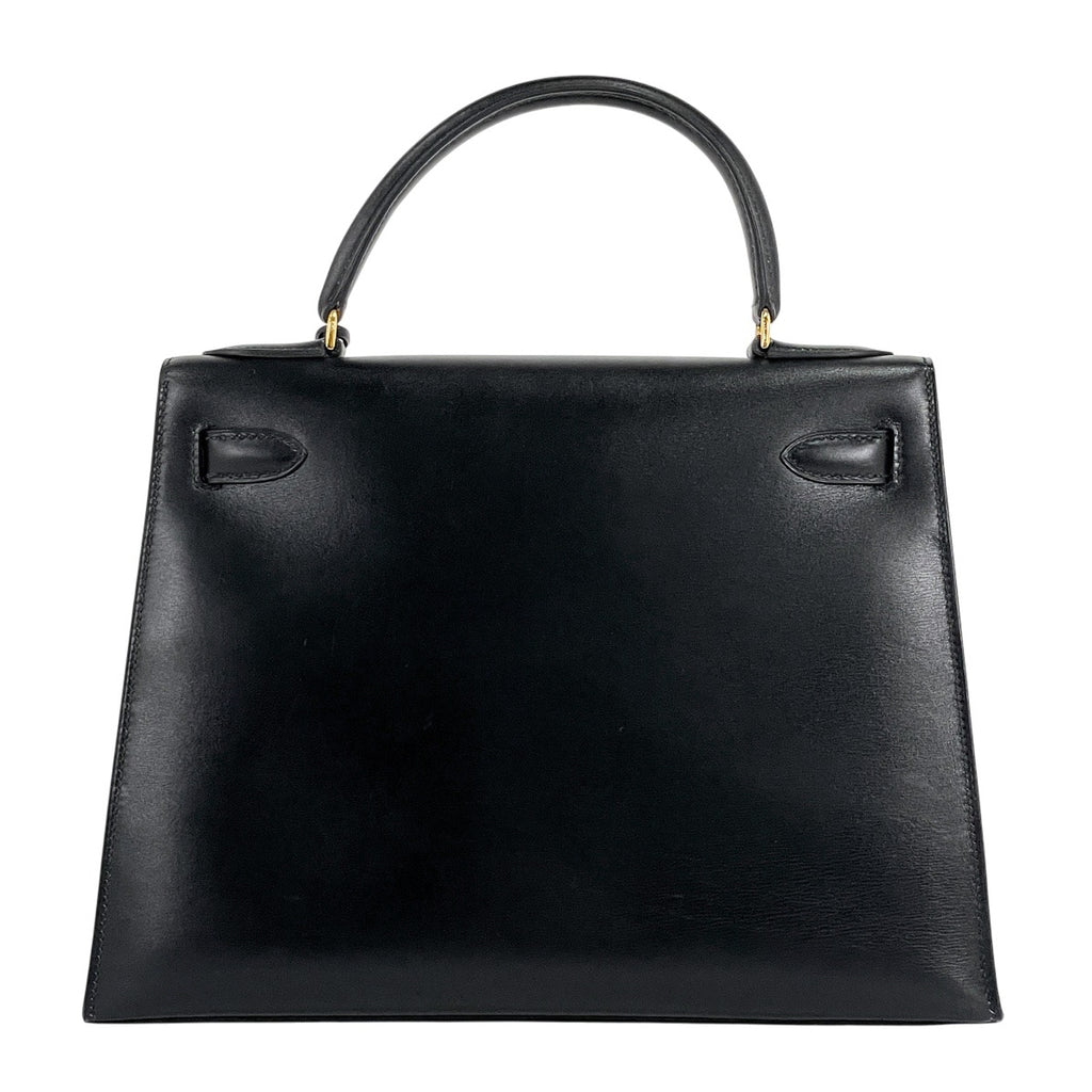 エルメス ケリー 28 外縫い ハンドバッグ ボックスカーフ ブラック 〇H レディース 【中古】brbag