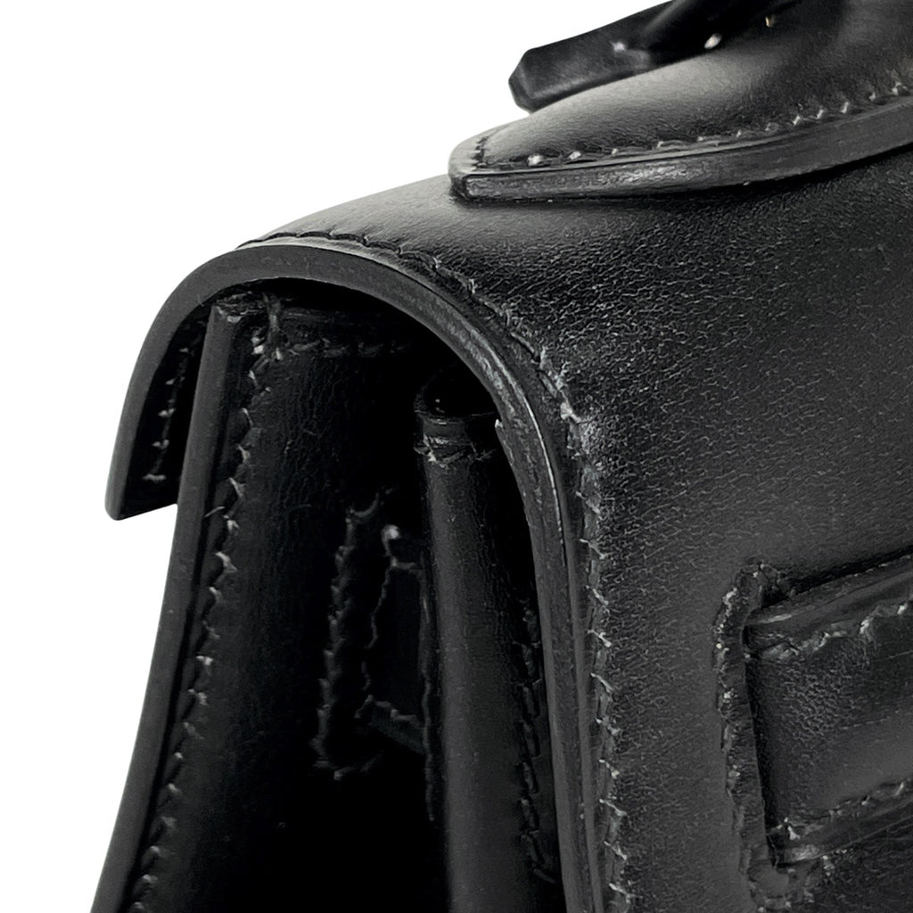 エルメス ケリー 28 外縫い ハンドバッグ ボックスカーフ ブラック 〇H レディース 【中古】brbag