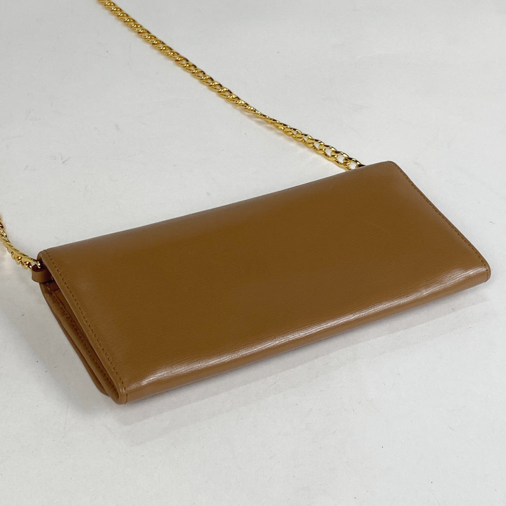 プラダ ロゴ チェーン ウォレット 長財布 ショルダーバッグ レザー ブラウン 1MT290 レディース 【中古】brbag