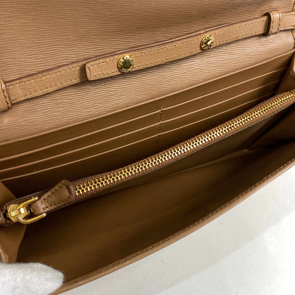 プラダ ロゴ チェーン ウォレット 長財布 ショルダーバッグ レザー ブラウン 1MT290 レディース 【中古】brbag