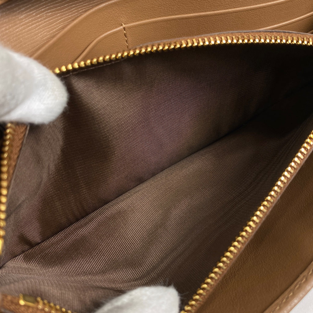 プラダ ロゴ チェーン ウォレット 長財布 ショルダーバッグ レザー ブラウン 1MT290 レディース 【中古】brbag
