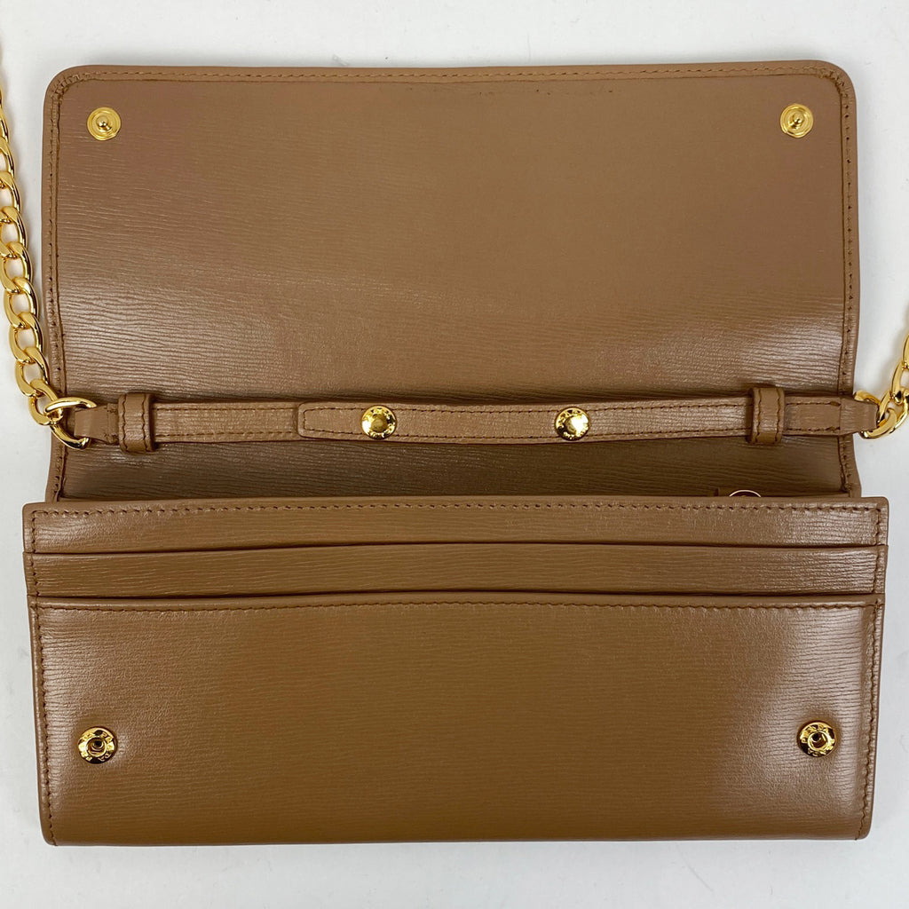 プラダ ロゴ チェーン ウォレット 長財布 ショルダーバッグ レザー ブラウン 1MT290 レディース 【中古】brbag
