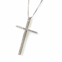 クロスモチーフ デザインリング WG ホワイトゴールド ペンダント メレダイヤ ネックレス K18 WG ダイヤモンド レディース 【中古】nbjwl