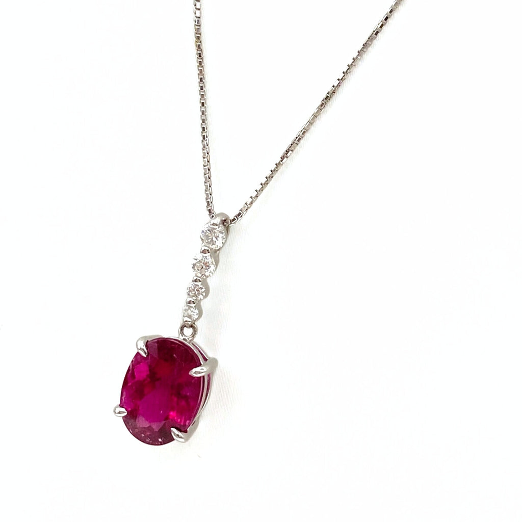 ルベライト デザインネックレス WG ホワイトゴールド メレダイヤ ペンダント ネックレス K18 WG ルベライト レディース 【中古】nbjwl