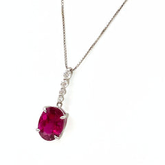 ルベライト デザインネックレス WG ホワイトゴールド メレダイヤ ペンダント ネックレス K18 WG ルベライト レディース 【中古】nbjwl