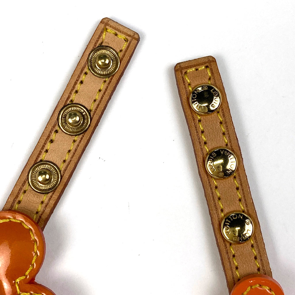 ルイ・ヴィトン フラワー レキシントン ブレスレット 2連 チョーカー エナメル ブレスレット ヴェルニ ヌメ革 オレンジ ブラウン レディース 【中古】bracc