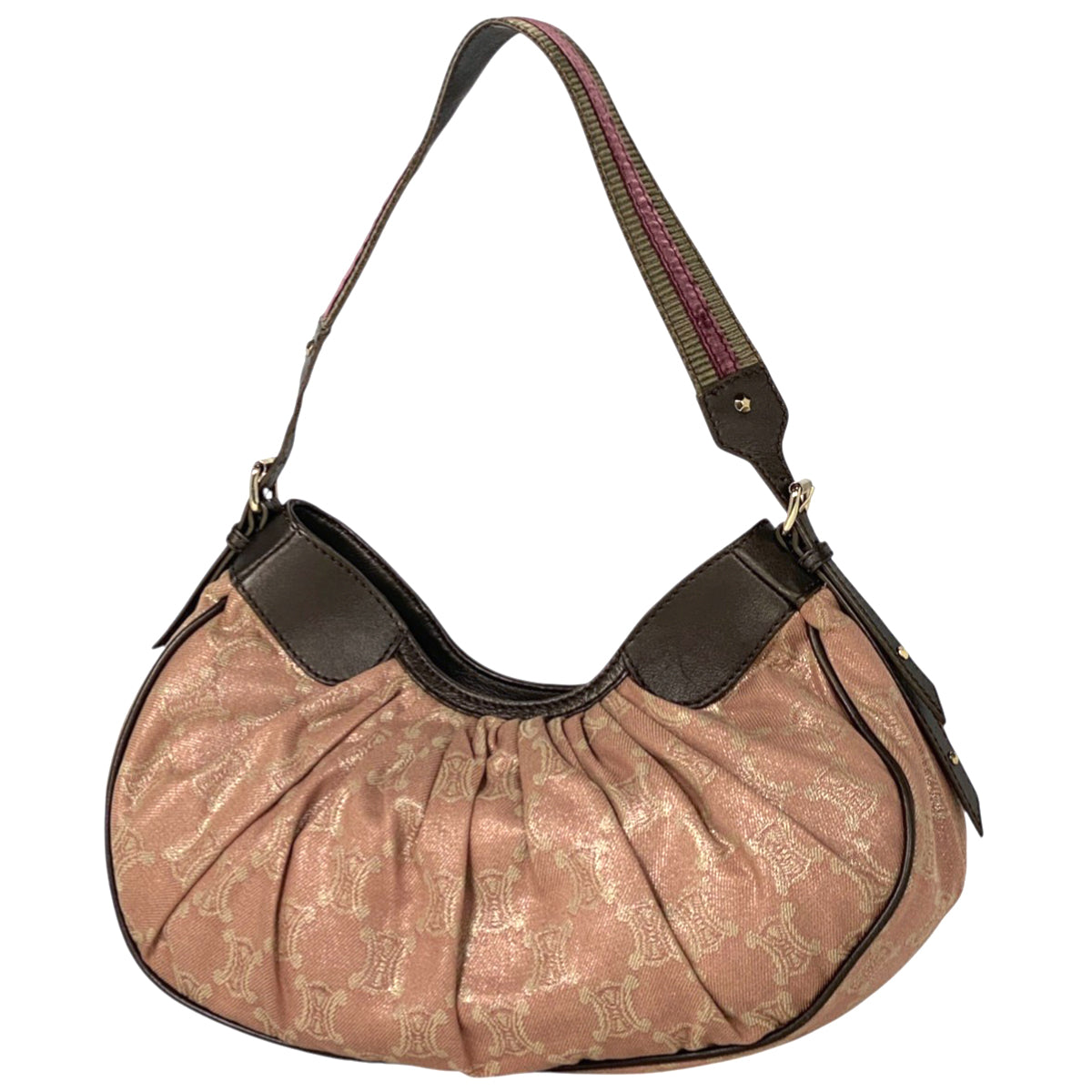 セリーヌ　　バニティ　2way ショルダーバッグ　マカダム　ブラウン CELINE マカダム柄ブラゾン刻印バニティ2WAYバッグ