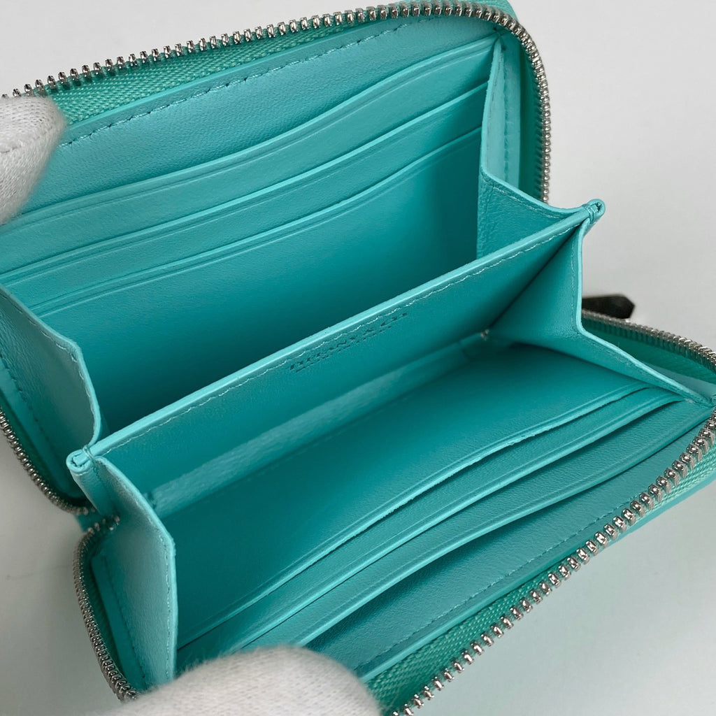 ティファニー ロゴ ラウンドファスナー 二つ折り財布 コインケース 二つ折り財布 レザー ブルー レディース 【中古】brbag