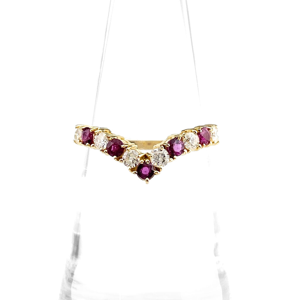 ルビー デザインリング YG イエローゴールド 指輪 メレダイヤ リング 10.5号 K18 ルビー ダイヤモンド レディース 【中古】nbjwl