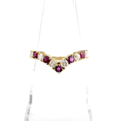 ルビー デザインリング YG イエローゴールド 指輪 メレダイヤ リング 10.5号 K18 ルビー ダイヤモンド レディース 【中古】nbjwl