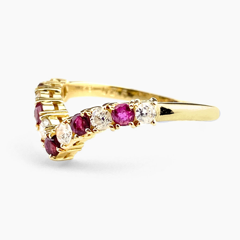 ルビー デザインリング YG イエローゴールド 指輪 メレダイヤ リング 10.5号 K18 ルビー ダイヤモンド レディース 【中古】nbjwl