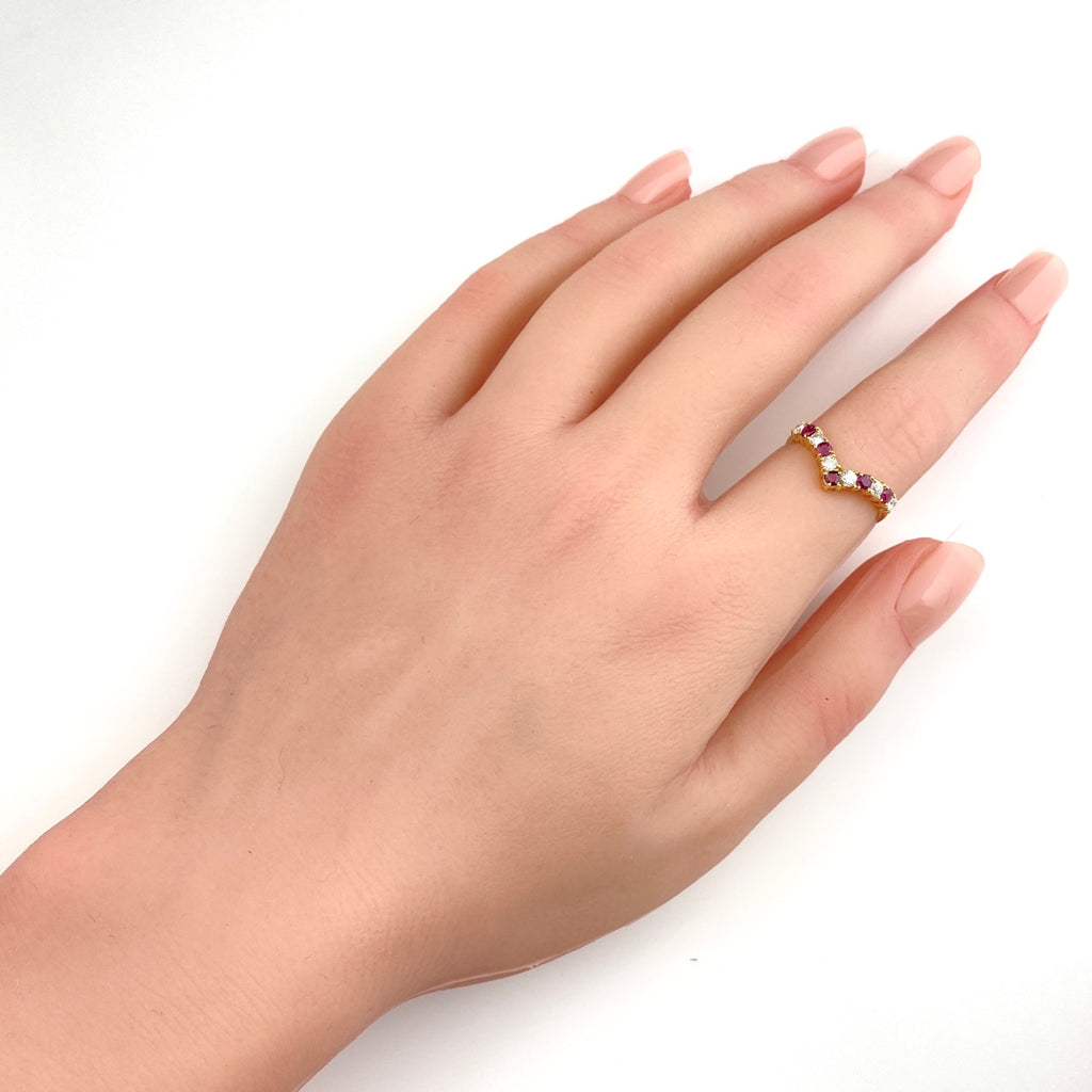 ルビー デザインリング YG イエローゴールド 指輪 メレダイヤ リング 10.5号 K18 ルビー ダイヤモンド レディース 【中古】nbjwl