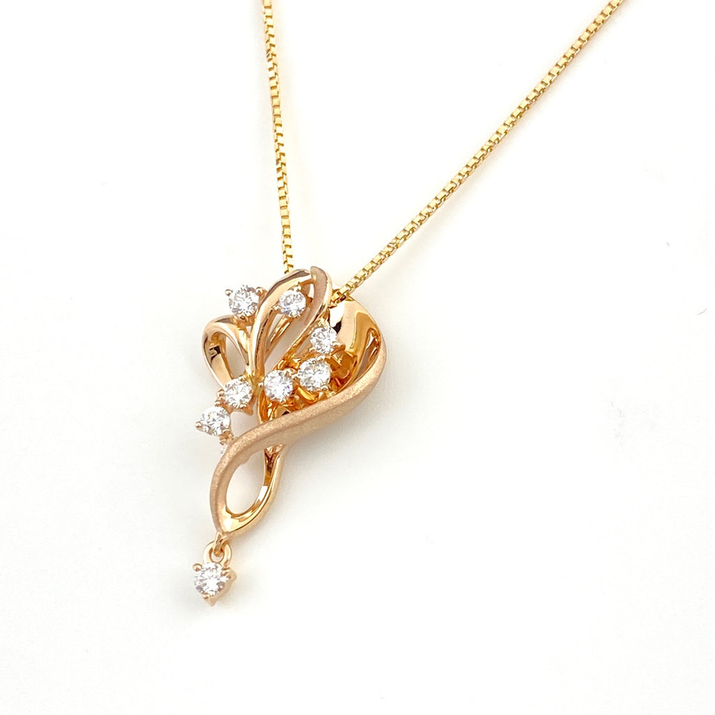 【在庫一掃】 メレダイヤ デザインネックレス PG ピンクゴールド ペンダント ネックレス K18 ダイヤモンド レディース 【中古】nbjwl