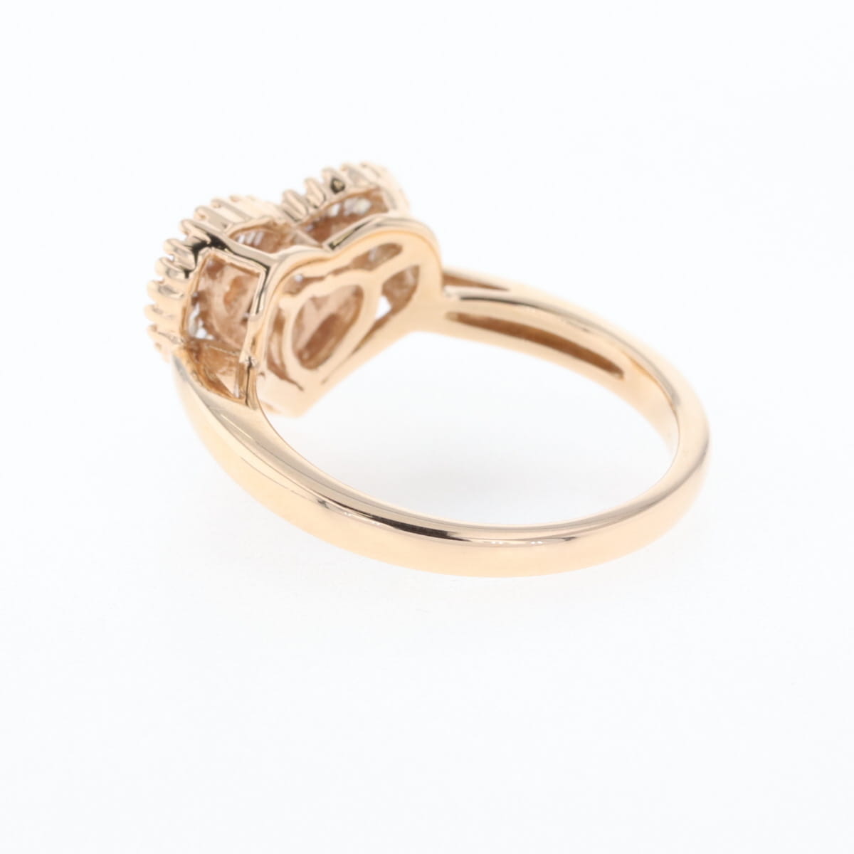 未使用 18K WG ピンクオパール メレダイヤ ハートリング 11号 /206 未使用 18K WG ピンクオパール メレダイヤ ハートリング 11号