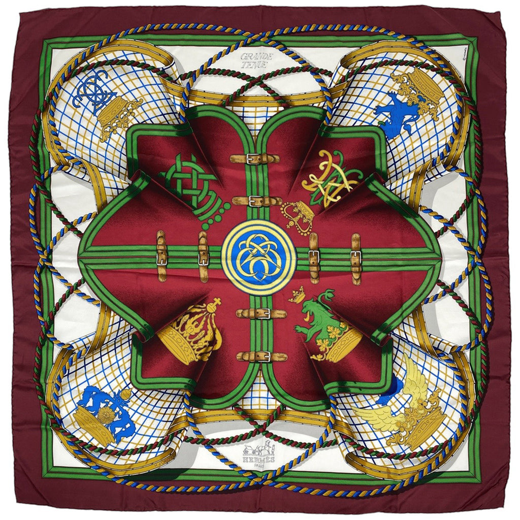 エルメス カレ 90 GRANDE TENUE 馬の礼装 スカーフ シルク ボルドー マルチカラー レディース 【中古】brbag