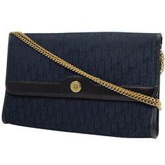 クリスチャンディオール トロッター柄 チェーン ショルダーバッグ クラッチバッグ ショルダーバッグ キャンバス ネイビー レディース 【中古】 brbag