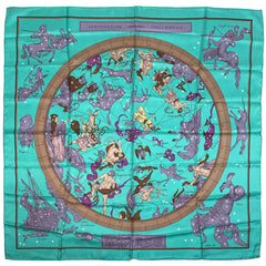 エルメス カレ90 HEMISPHARIUM COELI BOREALE  星座柄パズル スカーフ シルク エメラルドグリーン レディース 【中古】brbag