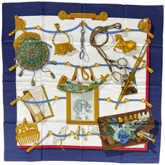 エルメス カレ 90 Memoire d'Hermes エルメスの思い出 スカーフ シルク ブルー レッド マルチカラー レディース 【中古】brbag