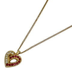 クリスチャンディオール ハートモチーフ ラインストーン ネックレス ペンダント ネックレス GP ゴールド レッド レディース 【中古】bracc